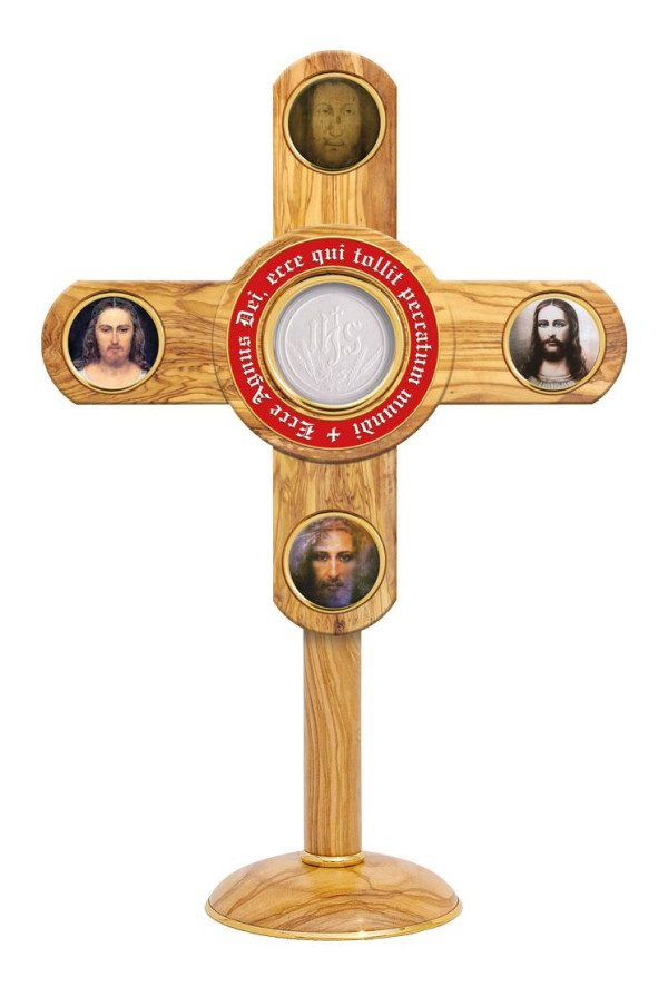 Monstrancja – Oblicze Chrystusa. Drewno oliwne. Krzyz - Oblicze Chrystusa. Wys. 33; Szer.23 cm